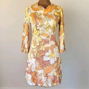 Floral Print Mini Dress - Orange and Yellow